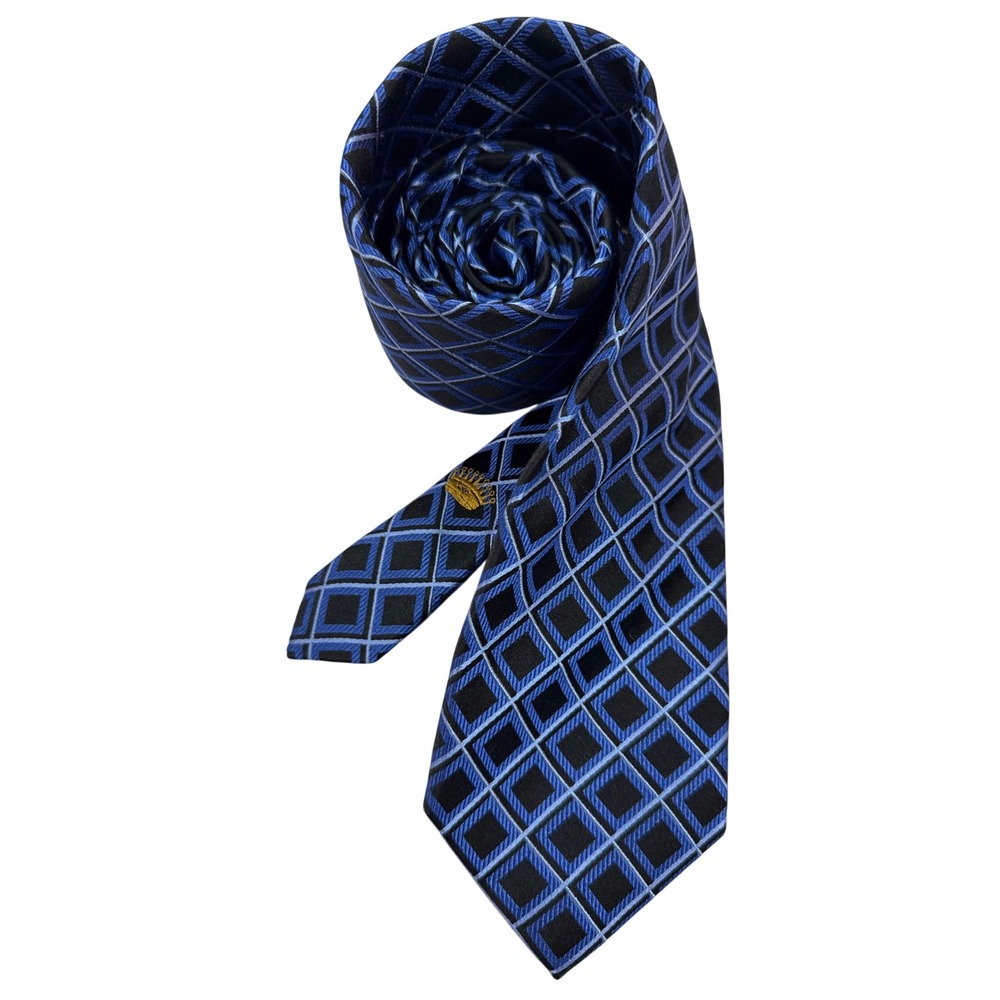 Countess Mara Necktie Mens OS Blue Excellent Geometric Diamond Silk Crown Logo‎